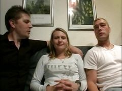 Scandalous German housewife fucks threesome with her husband and his colleague
